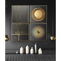 Gold Frame 60*60 Cm 3D Effect Gray And Gold Crytsall Porsalein Painting 